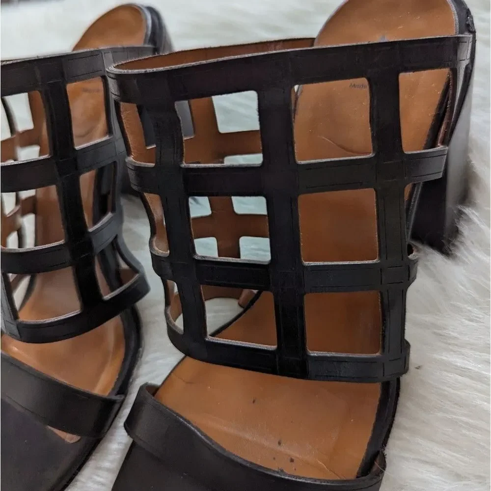 Aquatalia Black Leather Grid Slip On Heels 7.5